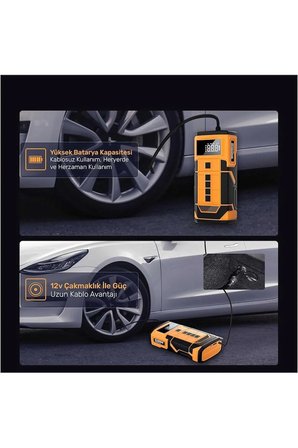 A5577 Akü Takviye Cihazı 8000mAh Şarjlı Taşınabilir Powerbank 150PSİ Lastik Şişirme Pompası