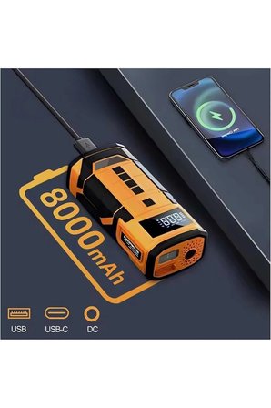 A5577 Akü Takviye Cihazı 8000mAh Şarjlı Taşınabilir Powerbank 150PSİ Lastik Şişirme Pompası