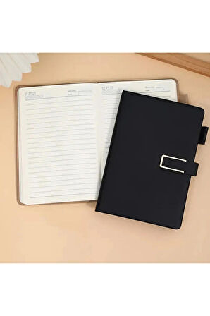 A5 Suni Deri Ciltli Defter - Gündelik Ajanda - Manyetik Kilitli, Kırmızı Çizgili