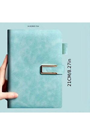 A5 Suni Deri Ciltli Defter - Gündelik Ajanda - Manyetik Kilitli, Kırmızı Çizgili