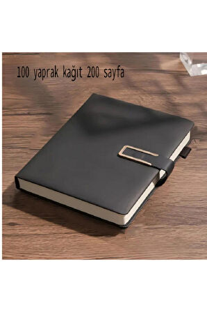 A5 Suni Deri Ciltli Defter - Gündelik Ajanda - Manyetik Kilitli, Kırmızı Çizgili