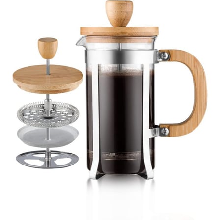 Özel Üretim Ahşap Detaylı 600 ml Cam French Press Sunum Gereci Kahve Demleme Çeyiz Ürünü