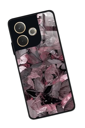 Oppo A5 Pro Uyumlu Pembe Kelebek Tasarımlı Parlak Silikon Kılıf