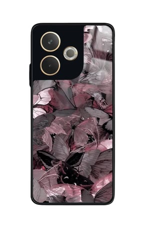 Oppo A5 Pro Uyumlu Pembe Kelebek Tasarımlı Parlak Silikon Kılıf