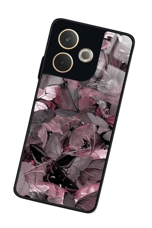 Oppo A5 Pro Uyumlu Pembe Kelebek Tasarımlı Parlak Silikon Kılıf