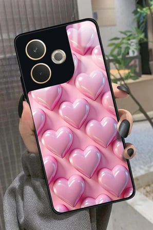 Oppo A5 Pro Uyumlu Pembe Kalp Tasarımlı Parlak Silikon Kılıf
