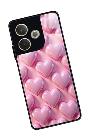 Oppo A5 Pro Uyumlu Pembe Kalp Tasarımlı Parlak Silikon Kılıf