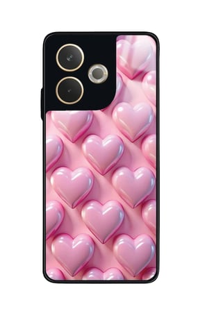 Oppo A5 Pro Uyumlu Pembe Kalp Tasarımlı Parlak Silikon Kılıf