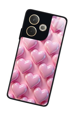 Oppo A5 Pro Uyumlu Pembe Kalp Tasarımlı Parlak Silikon Kılıf
