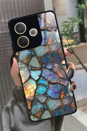 Oppo A5 Pro Uyumlu Renkli Taş Tasarımlı Parlak Silikon Kılıf