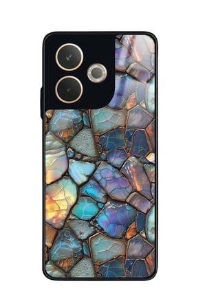 Oppo A5 Pro Uyumlu Renkli Taş Tasarımlı Parlak Silikon Kılıf