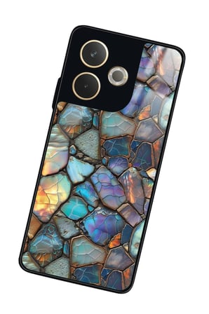 Oppo A5 Pro Uyumlu Renkli Taş Tasarımlı Parlak Silikon Kılıf