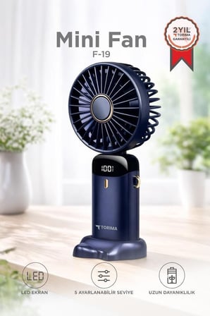Günlük Kullanım Serinlet Öğrenci Odası Şarjlı Masaüstü Vantilatör Mini Fan F19 Lacivert