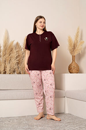 Nisanca %100 Pamuk  Büyük Beden Kısa Kol Kadın Pijama Takımı