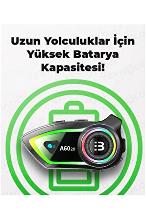 Vothoon A60 2X Motosiklet Kask Kulaklığı Bluetooth Intercom RGB Işıklı 2 Intercom Bağlantılı 300M Mesafe