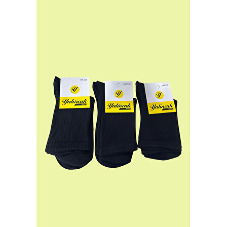 Yalıncak Yarım Konç Kolej Çorap Siyah Renk 12 Adet Desensiz Model