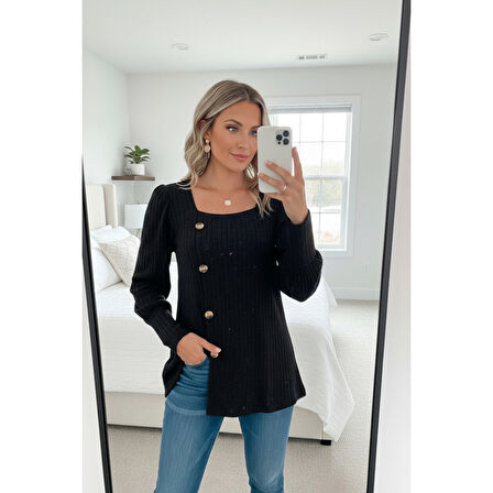 MARSiLYAN- Kadın Uzun Kollu Düğmeli Mevsimlik Bluz – Yumuşak Dokulu, Esnek ve Sıcak Tutan Kumaş