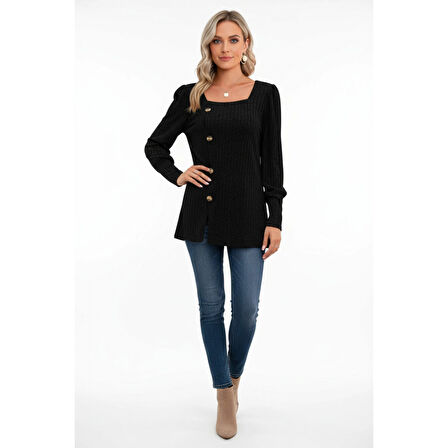 MARSiLYAN- Kadın Uzun Kollu Düğmeli Mevsimlik Bluz – Yumuşak Dokulu, Esnek ve Sıcak Tutan Kumaş