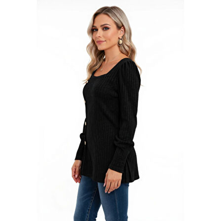 MARSiLYAN- Kadın Uzun Kollu Düğmeli Mevsimlik Bluz – Yumuşak Dokulu, Esnek ve Sıcak Tutan Kumaş