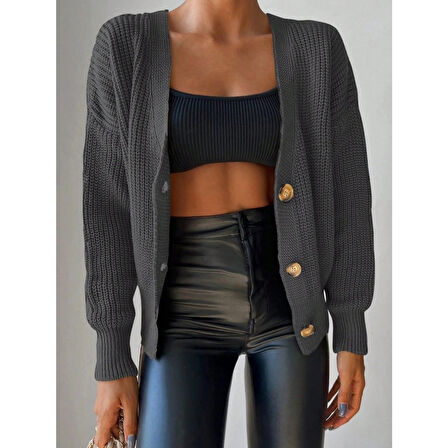 MARSiLYAN- Kadın Uzun Kollu Düğme Detay Triko Bluz