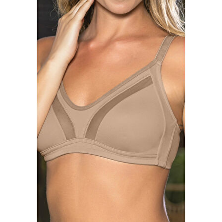Büyük Beden Uyumlu Ten Tül Detaylı Günlük Sütyen, B,c Cup Balensiz Konforlu Sütyen