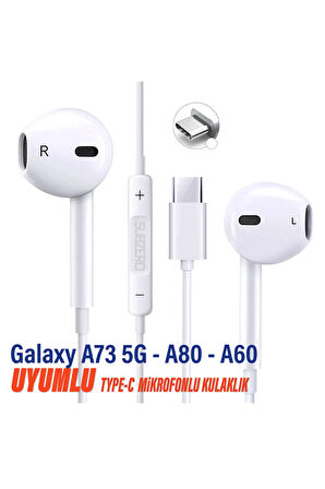 Samsung A73 5G - A80 - A60 Uyumlu Type-C Kulaklık Mikrofonlu Beyaz
