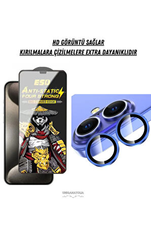 iPhone 16 Uyumlu Anti Static Ekran Koruyucu ve Safir Premium Lens Koruyucu