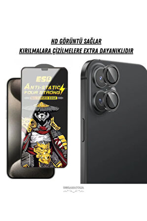 iPhone 16 Plus uyumlu Anti Static Ekran Koruyucu ve Safir Premium Lens Koruyucu