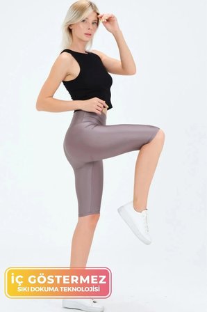 enENSTYLE FASHION BOUTIQUE Yeni Sezon Özel Üretim Toparlayıcı Yüksek Bel Parlak Kumaş Iç Göstermeyen Dizüstü Spor Tayt