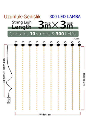 8 Fonksiyonlu Peri Perde Led Uzaktan Kumandalı Günışığı Perde Peri Led (3 mt x 3 mt)