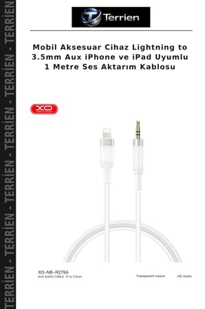 Mobil Aksesuar Cihaz Lightning to 3.5mm Aux iPhone ve iPad Uyumlu 1 Metre Ses Aktarım Kablosu
