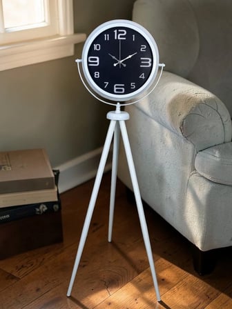 Kontrast Tasarım Beyaz Tripod Ayaklı Saat iegxx
