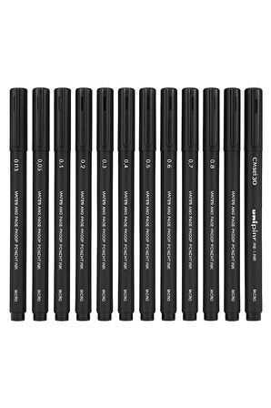 Uni-pin Teknik Çizim Kalemi 0,03-0,05-0,1-0,2-0,3-0,4-0,5-0,6-0,7-0,8-Chisel 3.0 (Toplam 11 Adet)