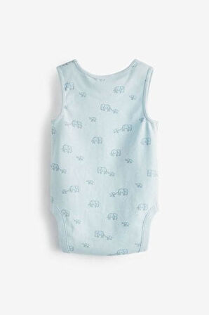 Next Baby Pamuklu Beyaz Mavi Fil Desenli 4' lü Body Zıbın Set