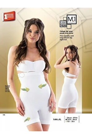 Kadın Beyaz Yüksek Bel Uzun Paçalı Ince Korse 7026