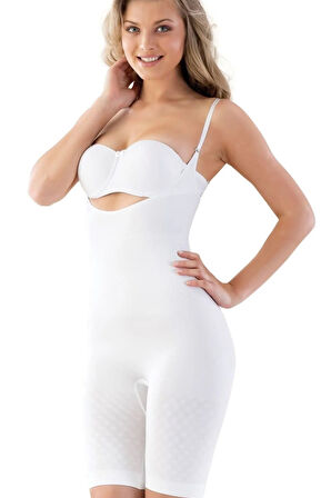 2013 Dikişsiz Göğsü Açık Body Boxer Korse Beyaz