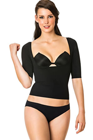 5014 Dikişsiz Göğsü Açık Kollu Korse Siyah