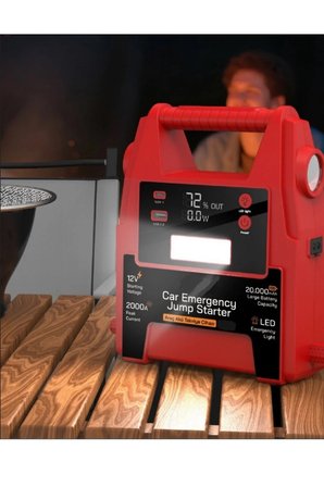 20000mAh 12V Şarjlı Akü Takviye Cihazı 2000A Tepe Akım LCD Ekranlı Led Işıklı Jump Starter Powerbank