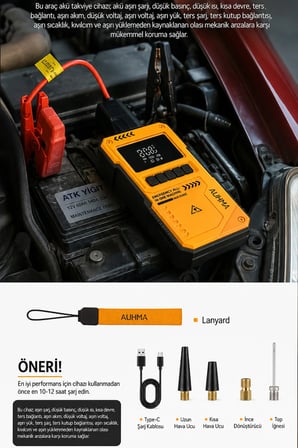 Akıllı Akü Takviye Cihazı Hava Kompresörü 150PSI Jump Starter 10000mAh mAh 4in1 Marş ve Hava Pompası