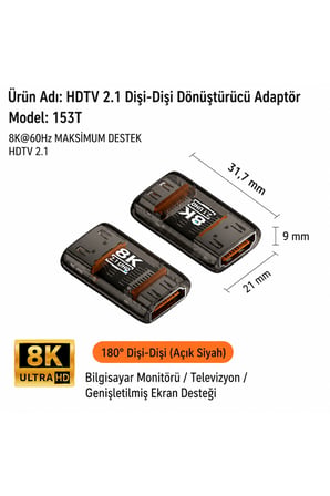 HDMI 2.1 Adaptör Serisi 8K 60Hz | 90° Açılı, L Tipi, U Tipi, Erkek-Dişi ve Dişi-Dişi Dönüştürücü