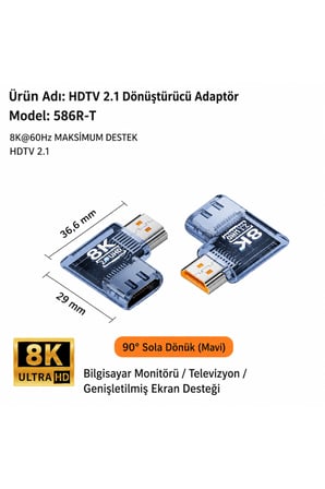 HDMI 2.1 Adaptör Serisi 8K 60Hz | 90° Açılı, L Tipi, U Tipi, Erkek-Dişi ve Dişi-Dişi Dönüştürücü