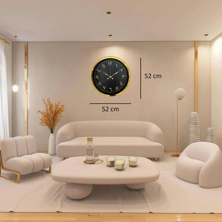 Gold Arapça Rakamlı 52 x 52 Cm Duvar Saati iegxx