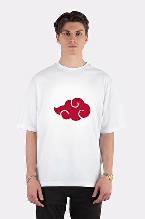 Unisex Beyaz Oversize T-shirt Akatsuki White Line Nice