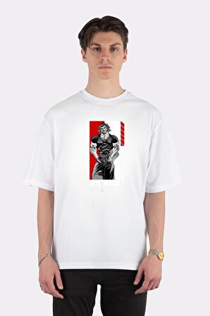 Unisex Beyaz Oversize T-shirt Baki The Grappler Anime Shirt, Yujiro Hanma, Unisex Manga Shirt