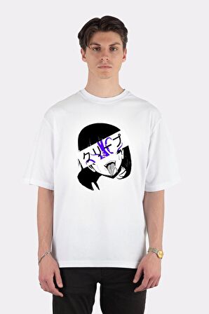 Unisex Beyaz Oversize T-shirt Creep Ahegao