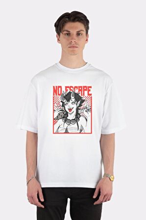 Unisex Beyaz Oversize T-shirt Ecchi Demon Girl Anıme Lewd (ahegao Face) For Otakus