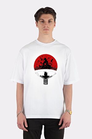 Unisex Beyaz Oversize T-shirt Itachi Uchiha Amazing Clan
