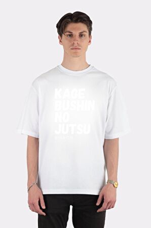 Unisex Beyaz Oversize T-shirt Kage Bushin No Jutsu