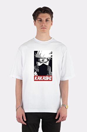 Unisex Beyaz Oversize T-shirt Kakashi Hatake