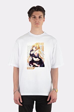 Unisex Beyaz Oversize T-shirt Lieselotte Sherlock Trinity Seven, Cute Anime Waifu